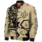 custom new orleans saints hexagon cluster gold black bomber jacket best selling