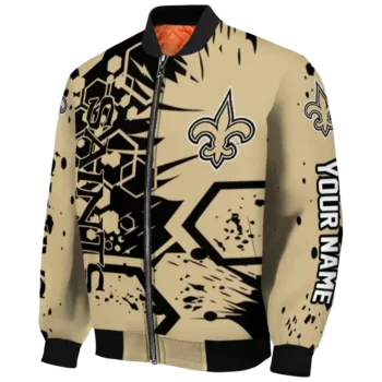 custom new orleans saints hexagon cluster gold black bomber jacket best selling