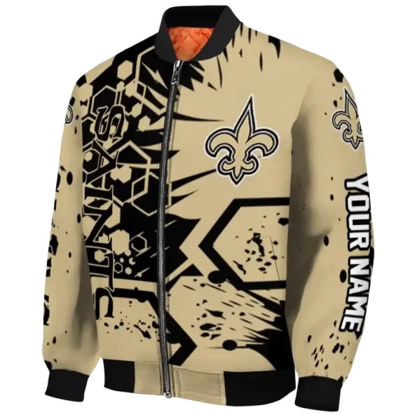 custom new orleans saints hexagon cluster gold black bomber jacket best selling