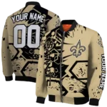 custom new orleans saints hexagon cluster gold black bomber jacket best selling