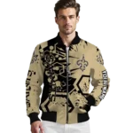 custom new orleans saints hexagon cluster gold black bomber jacket best selling