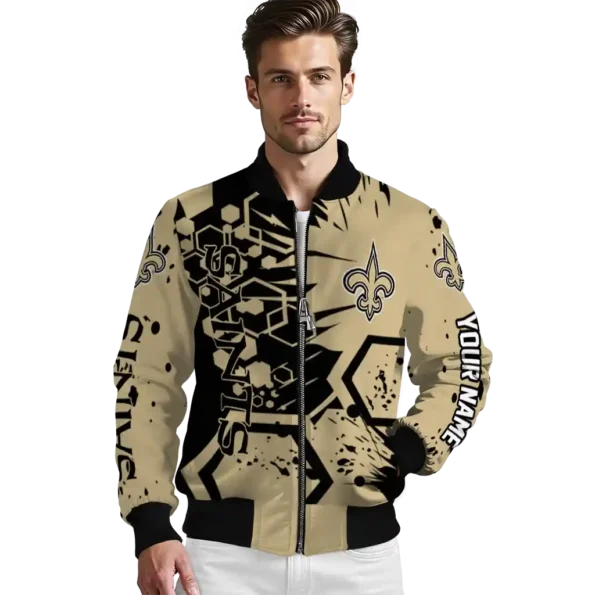 custom new orleans saints hexagon cluster gold black bomber jacket high quality