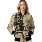 custom new orleans saints hexagon cluster gold black bomber jacket best selling