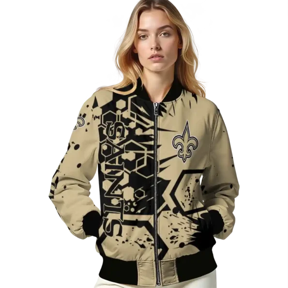 custom new orleans saints hexagon cluster gold black bomber jacket latest model