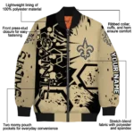 custom new orleans saints hexagon cluster gold black bomber jacket best selling