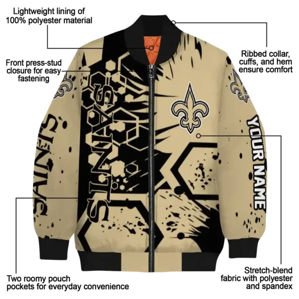 custom new orleans saints hexagon cluster gold black bomber jacket new arrival