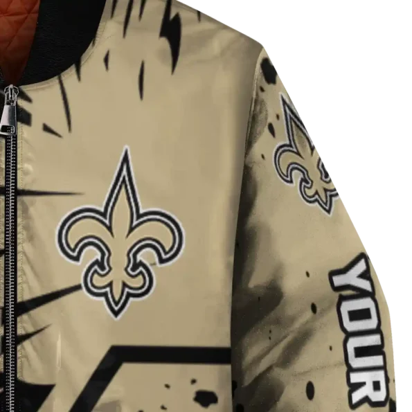 custom new orleans saints hexagon cluster gold black bomber jacket premium grade