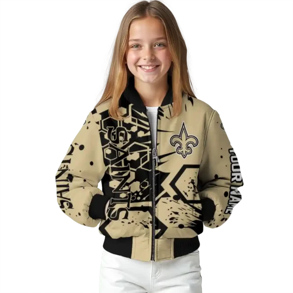 custom new orleans saints hexagon cluster gold black bomber jacket top rated