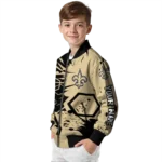 custom new orleans saints hexagon cluster gold black bomber jacket best selling
