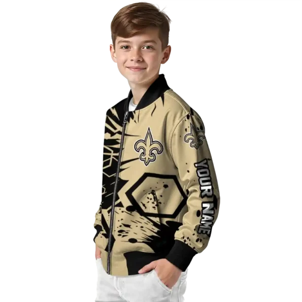 custom new orleans saints hexagon cluster gold black bomber jacket trendy