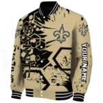 custom new orleans saints hexagon cluster gold black varsity jacket best selling