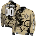 custom new orleans saints hexagon cluster gold black varsity jacket best selling