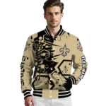 custom new orleans saints hexagon cluster gold black varsity jacket best selling