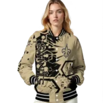 custom new orleans saints hexagon cluster gold black varsity jacket best selling
