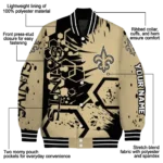 custom new orleans saints hexagon cluster gold black varsity jacket best selling