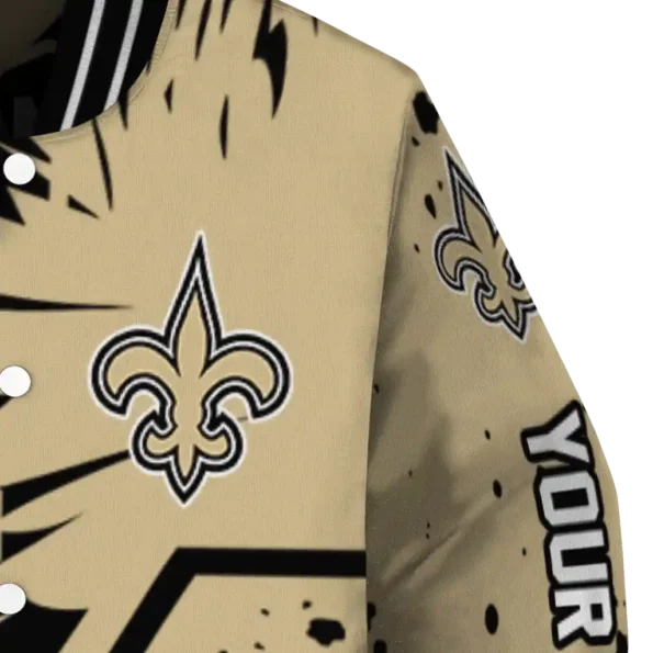 custom new orleans saints hexagon cluster gold black varsity jacket premium grade