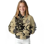 custom new orleans saints hexagon cluster gold black varsity jacket best selling