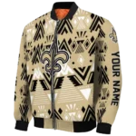 custom new orleans saints pyramid shapes gold bomber jacket best selling