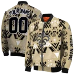 custom new orleans saints pyramid shapes gold bomber jacket best selling