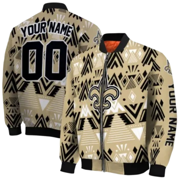 custom new orleans saints pyramid shapes gold bomber jacket fashion forward