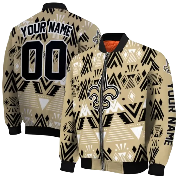 custom new orleans saints pyramid shapes gold bomber jacket fashion forward