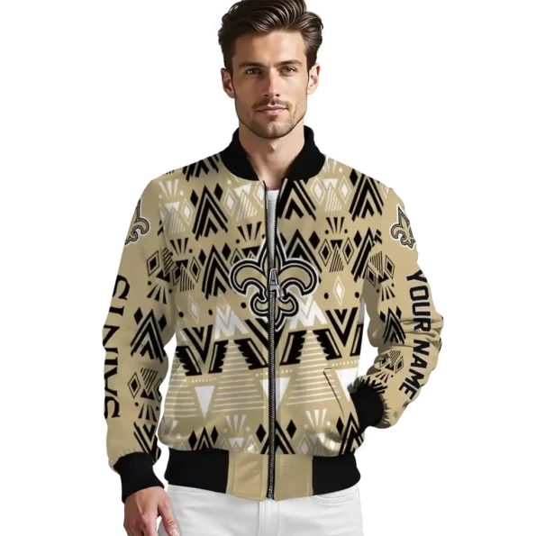 custom new orleans saints pyramid shapes gold bomber jacket high quality