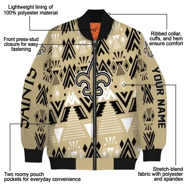 custom new orleans saints pyramid shapes gold bomber jacket new arrival
