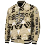custom new orleans saints pyramid shapes gold varsity jacket best selling
