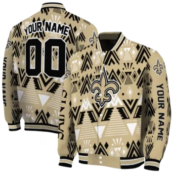 custom new orleans saints pyramid shapes gold varsity jacket fashion forward