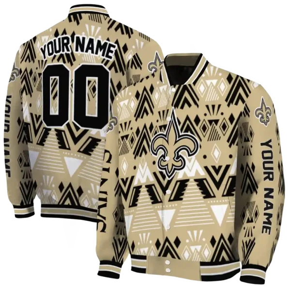 custom new orleans saints pyramid shapes gold varsity jacket fashion forward
