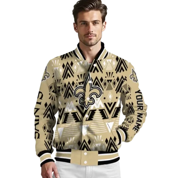 custom new orleans saints pyramid shapes gold varsity jacket high quality