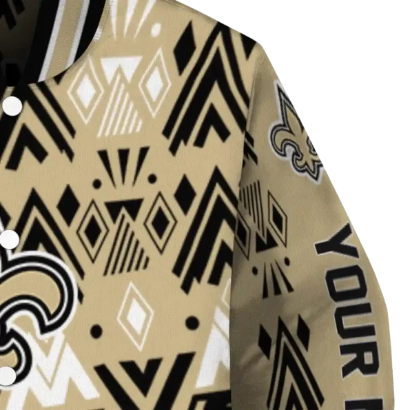 custom new orleans saints pyramid shapes gold varsity jacket premium grade