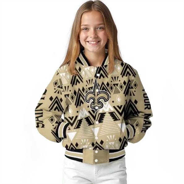 custom new orleans saints pyramid shapes gold varsity jacket top rated