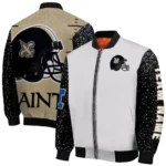 custom new orleans saints speckled arms gold gray bomber jacket best selling