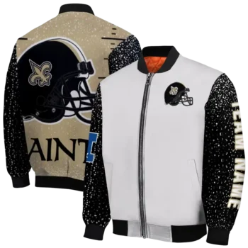custom new orleans saints speckled arms gold gray bomber jacket fashion forward