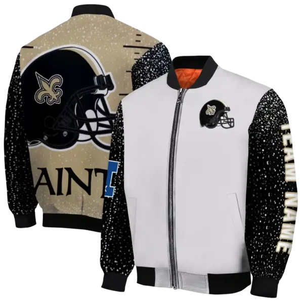 custom new orleans saints speckled arms gold gray bomber jacket fashion forward