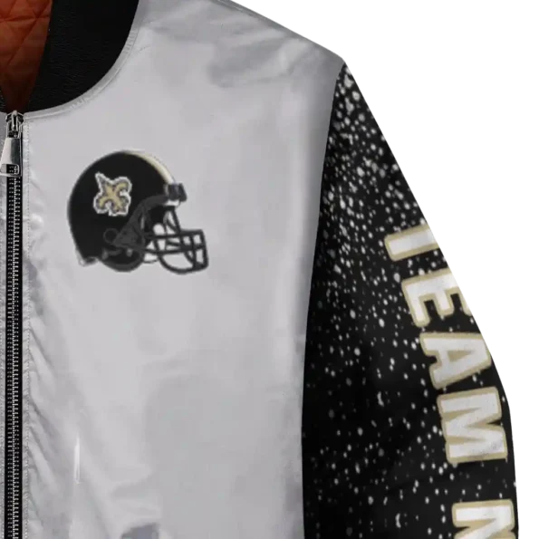 custom new orleans saints speckled arms gold gray bomber jacket premium grade