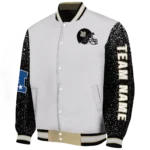 custom new orleans saints speckled arms gold gray varsity jacket best selling
