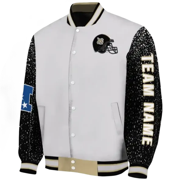 custom new orleans saints speckled arms gold gray varsity jacket best selling
