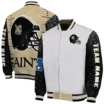 custom new orleans saints speckled arms gold gray varsity jacket best selling