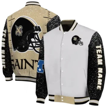 custom new orleans saints speckled arms gold gray varsity jacket fashion forward