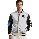 custom new orleans saints speckled arms gold gray varsity jacket best selling