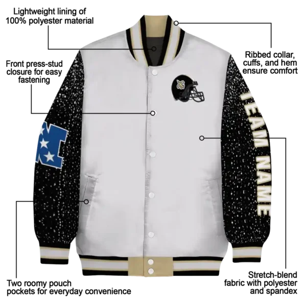 custom new orleans saints speckled arms gold gray varsity jacket new arrival