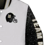 custom new orleans saints speckled arms gold gray varsity jacket best selling