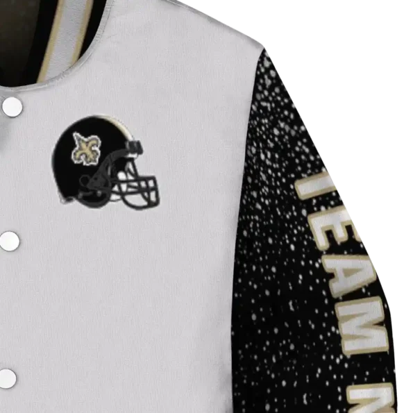 custom new orleans saints speckled arms gold gray varsity jacket premium grade
