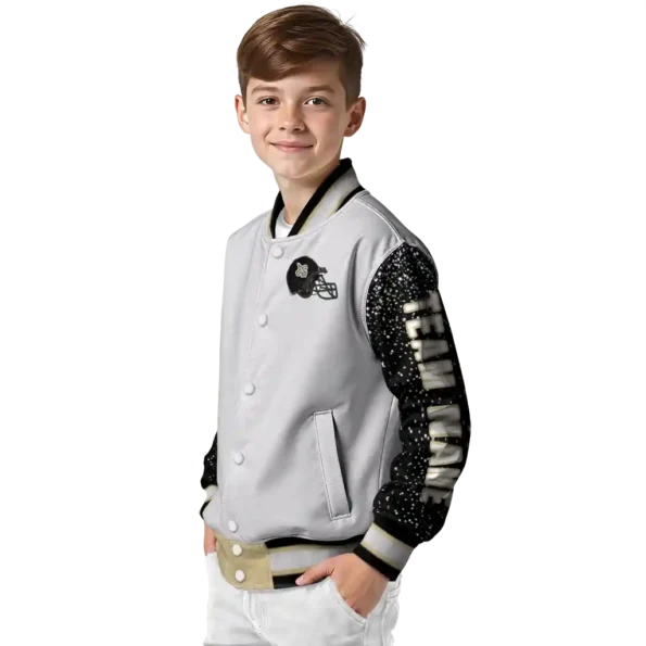 custom new orleans saints speckled arms gold gray varsity jacket trendy