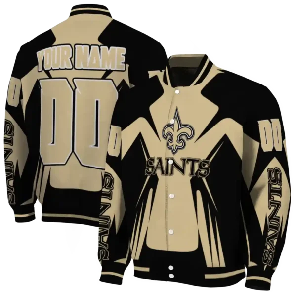 custom new orleans saints spider mark gold black crocs varsity jacket fashion forward