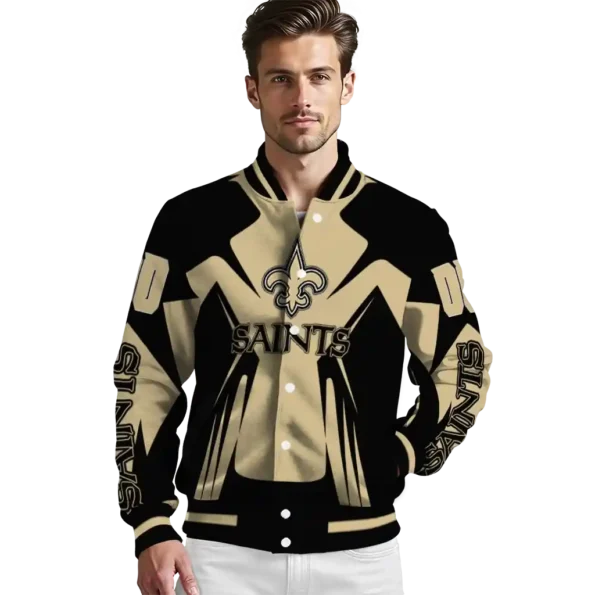 custom new orleans saints spider mark gold black crocs varsity jacket high quality
