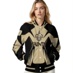 custom new orleans saints spider mark gold black crocs varsity jacket best selling