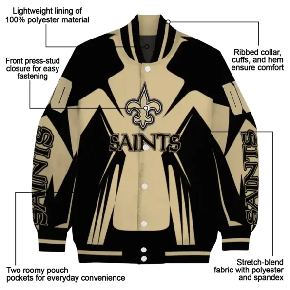 custom new orleans saints spider mark gold black crocs varsity jacket new arrival